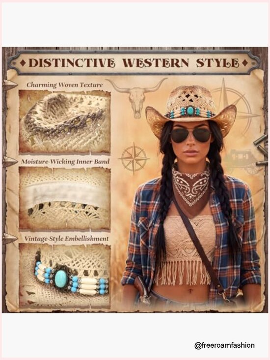 Straw Cowboy Hat Set with 4 Bands 4 Bandanas Sunglasses main image 4